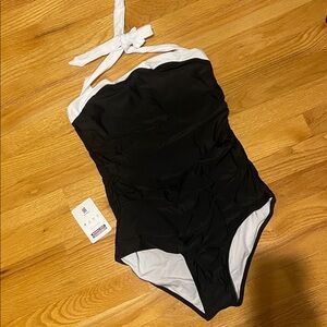 Black and White Tummy Control One-Piece Swimsuit